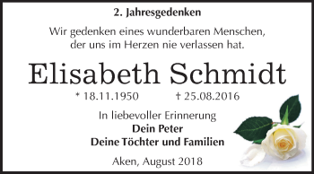 Traueranzeige von Elisabeth Schmidt von Mitteldeutsche Zeitung Köthen