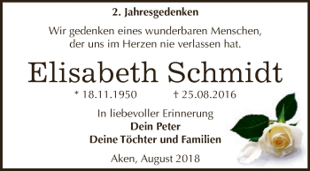 Traueranzeige von Elisabeth Schmidt von WVG - Wochenspiegel Dessau / Köthen