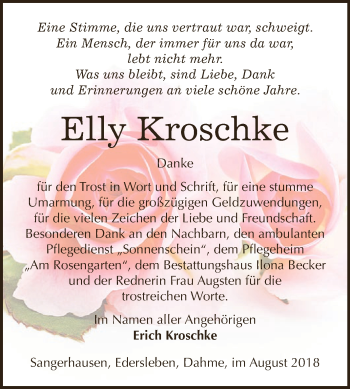 Traueranzeige von Elly Kroschke von Super Sonntag SGH Mansf. Land