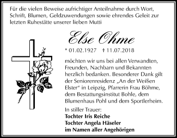 Traueranzeige von Else Ohme von Mitteldeutsche Zeitung Merseburg/Querfurt