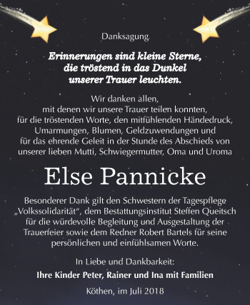 Traueranzeige von Else Pannicke von WVG - Wochenspiegel Dessau / Köthen