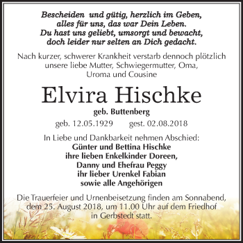 Traueranzeige von Elvira Hischke von Mitteldeutsche Zeitung