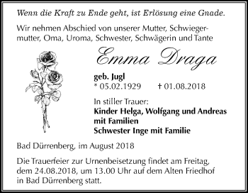 Traueranzeige von Emma Draga von Mitteldeutsche Zeitung Merseburg/Querfurt