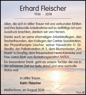 Traueranzeige von Erhard Fleischer von Mitteldeutsche Zeitung Zeitz