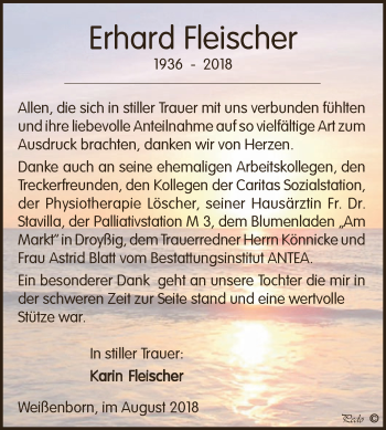 Traueranzeige von Erhard Fleischer von Super Sonntag Zeitz