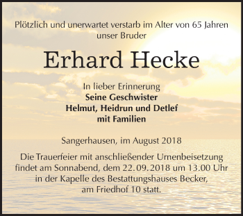Traueranzeige von Erhard Hecke von Mitteldeutsche Zeitung