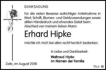 Traueranzeige von Erhard Hipke von Mitteldeutsche Zeitung Zeitz