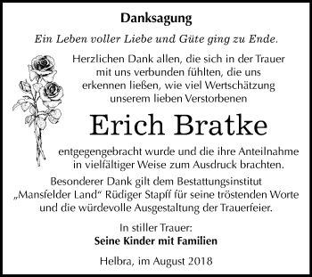 Traueranzeige von Erich Bratke von Mitteldeutsche Zeitung