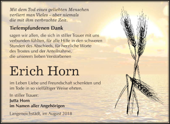 Traueranzeige von Erich Horn von Mitteldeutsche Zeitung Merseburg/Querfurt