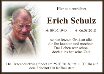 Traueranzeige von Erich Schulz von WVG - Wochenspiegel Dessau / Köthen