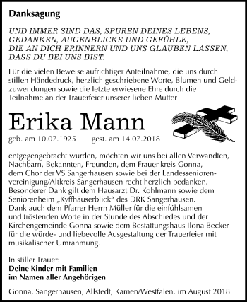 Traueranzeige von Erika Mann von Mitteldeutsche Zeitung