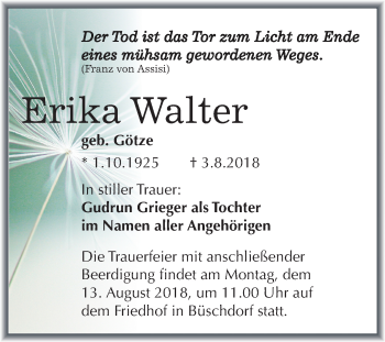 Traueranzeige von Erika Walter von Mitteldeutsche Zeitung Halle/Saalkreis