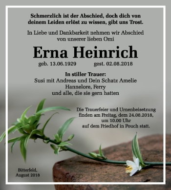 Traueranzeige von Erna Heinrich von Mitteldeutsche Zeitung Bitterfeld