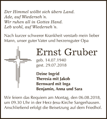 Traueranzeige von Ernst Gruber von Super Sonntag SGH Mansf. Land