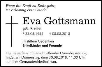 Traueranzeige von Eva Gottsmann von Mitteldeutsche Zeitung Halle/Saalkreis