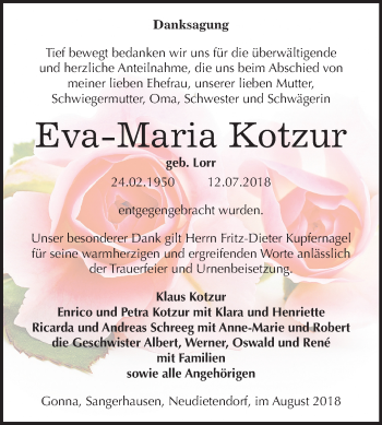 Traueranzeige von Eva-Maria Kotzur von Mitteldeutsche Zeitung