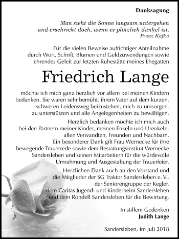 Traueranzeige von Friedrich Lange von Mitteldeutsche Zeitung