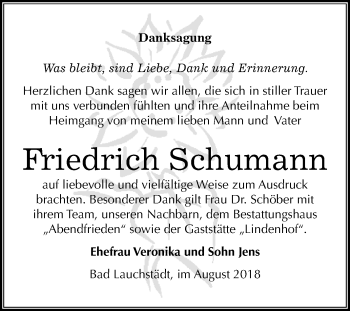 Traueranzeige von Friedrich Schumann von Mitteldeutsche Zeitung Merseburg/Querfurt
