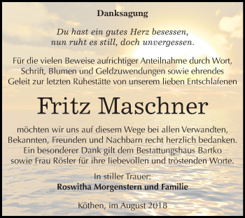 Traueranzeige von Fritz Maschner von Mitteldeutsche Zeitung