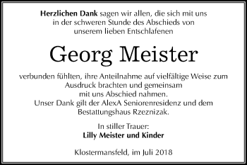Traueranzeige von Georg Meister von Mitteldeutsche Zeitung