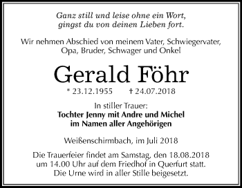 Traueranzeige von Gerald Föhr von Mitteldeutsche Zeitung Merseburg/Querfurt