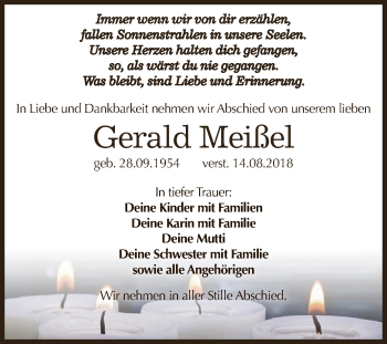 Traueranzeige von Gerald Meißel von WVG - Wochenspiegel NMB / WSF / ZTZ