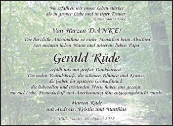 Traueranzeige von Gerald Rüde von Mitteldeutsche Zeitung Halle/Saalkreis