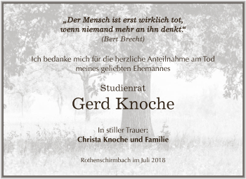 Traueranzeige von Gerd Knoche von Wochenspiegel Mansfelder Land