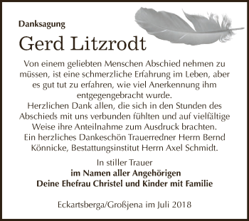 Traueranzeige von Gerd Litzrodt von WVG - Wochenspiegel NMB / WSF / ZTZ
