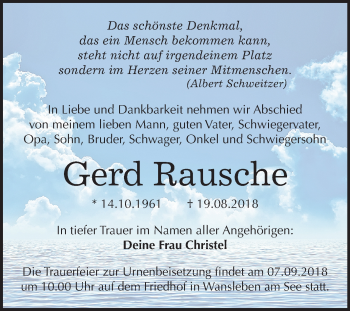 Traueranzeige von Gerd Rausche von Mitteldeutsche Zeitung