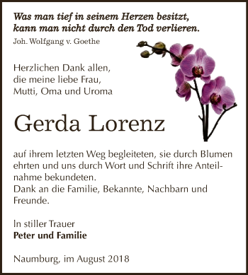 Traueranzeige von Gerda Lorenz von WVG - Wochenspiegel NMB / WSF / ZTZ
