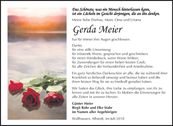 Traueranzeige von Gerda Meier von Mitteldeutsche Zeitung Sangerhausen