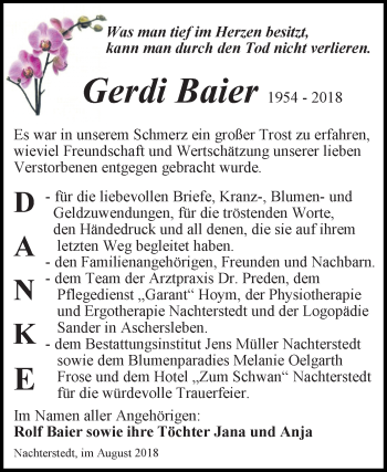 Traueranzeige von Gerdi Baier von Mitteldeutsche Zeitung Aschersleben