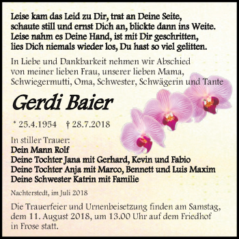 Traueranzeige von Gerdi Baier von Mitteldeutsche Zeitung Aschersleben