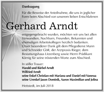Traueranzeige von Gerhard Arndt von Mitteldeutsche Zeitung