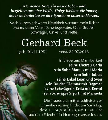 Traueranzeige von Gerhard Beck von WVG - Wochenspiegel NMB / WSF / ZTZ