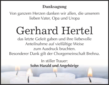 Traueranzeige von Gerhard Hertel von WVG - Wochenspiegel Bitterfeld