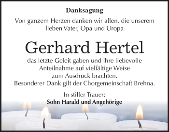 Traueranzeige von Gerhard Hertel von Mitteldeutsche Zeitung Bitterfeld