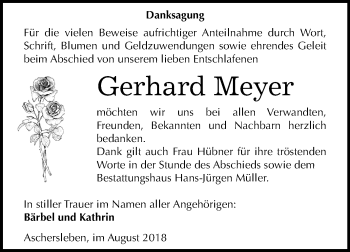 Traueranzeige von Gerhard Meyer von Mitteldeutsche Zeitung Aschersleben