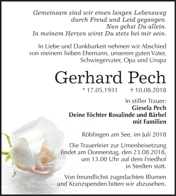 Traueranzeige von Gerhard Pech von Mitteldeutsche Zeitung