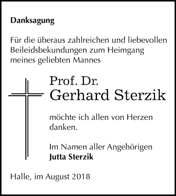 Traueranzeige von Gerhard Sterzik von Mitteldeutsche Zeitung Halle/Saalkreis