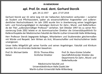 Traueranzeige von Gerhard Sterzik von Mitteldeutsche Zeitung Halle/Saalkreis