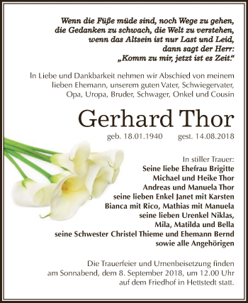 Traueranzeige von Gerhard Thor von Super Sonntag SGH Mansf. Land