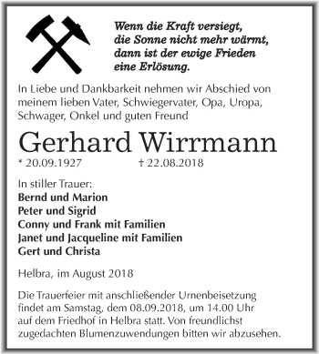 Traueranzeige von Gerhard Wirrmann von Mitteldeutsche Zeitung