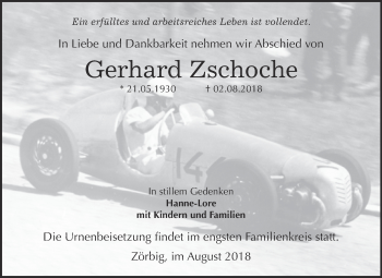 Traueranzeige von Gerhard Zschoche von WVG - Wochenspiegel Bitterfeld