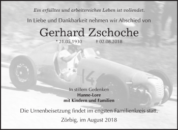Traueranzeige von Gerhard Zschoche von Mitteldeutsche Zeitung Bitterfeld