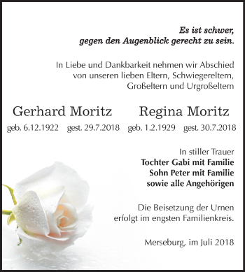 Traueranzeige von Gerhard und Regina Moritz von Mitteldeutsche Zeitung