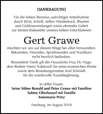 Traueranzeige von Gert Grawe von Mitteldeutsche Zeitung