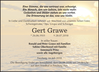 Traueranzeige von Gert Grawe von Mitteldeutsche Zeitung