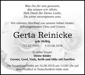 Traueranzeige von Gerta Reinicke von Mitteldeutsche Zeitung Halle/Saalkreis